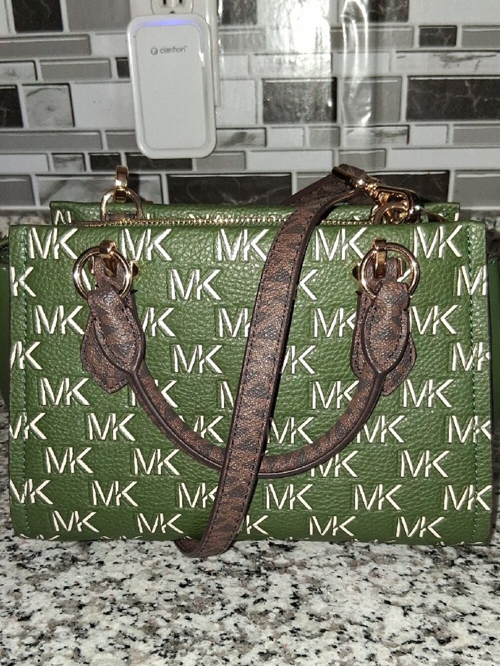 Michael Kors Amazon Green MK Sm.Logo Marilyn Monogramed Satchel Crossbody - Picture 2 of 11